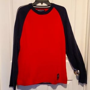 Aeropostale Crew Neck Men's Navy Blue/Red Pullover Sweater - Size Large